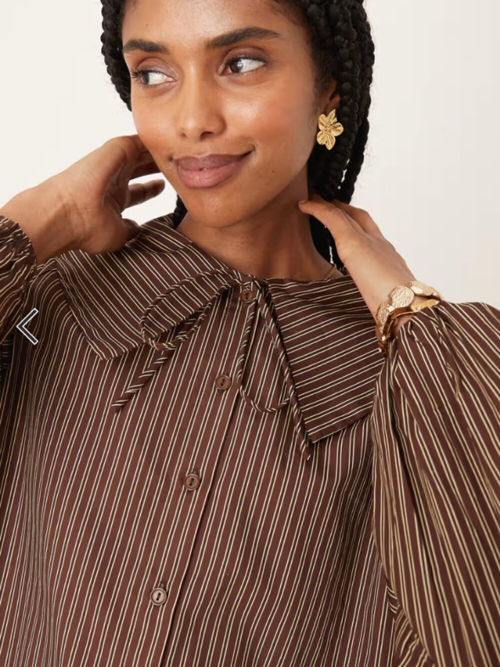 ASOS Glamorous poplin mini shirt dress in brown and buttermilk stripes - Picture 3 of 6